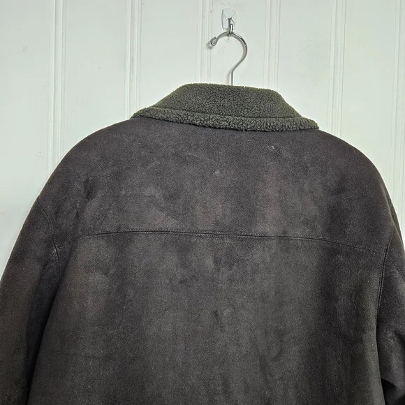 ZARA Black Faux Suede Aviator Jacket Shearling Lined Zip Coat Mens L - Picture 7 of 14